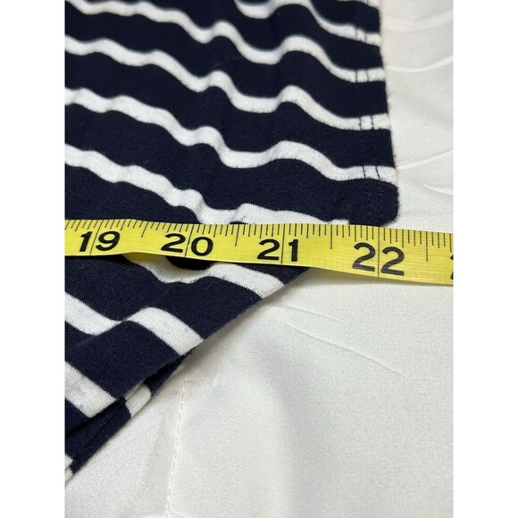 GREEN ENVELOPE Navy Blue White Striped Short Sleeve Cinched Waist Maxi Dress Med - Picture 8 of 9